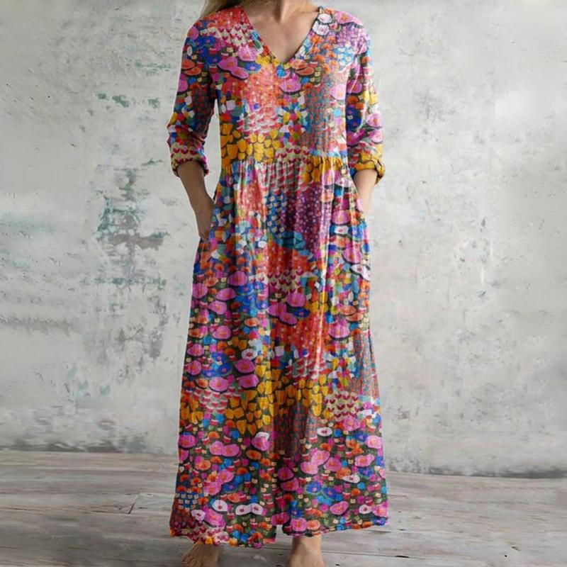 Langesleeiges Vintage farbiges Kleid