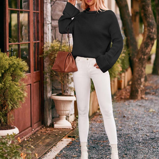 Lässiger einfarbiger Strick-Pull-Over