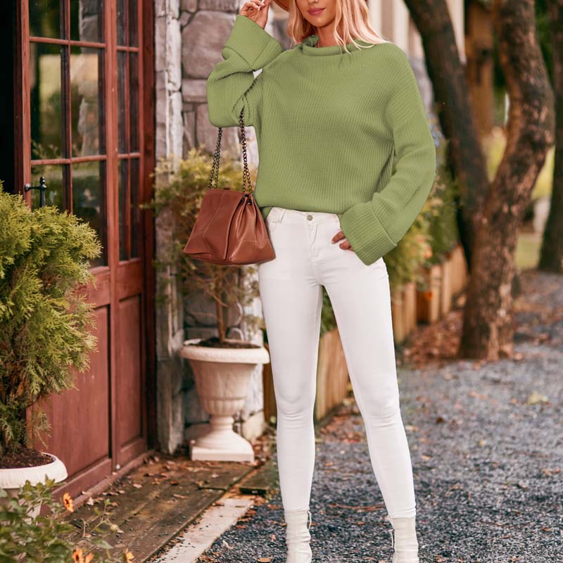 Lässiger einfarbiger Strick-Pull-Over