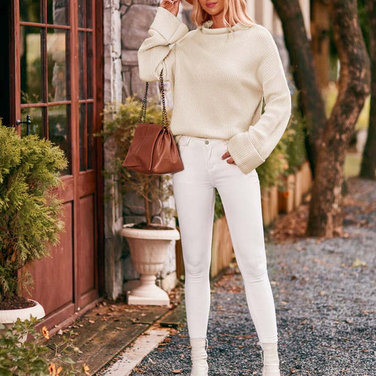 Lässiger einfarbiger Strick-Pull-Over