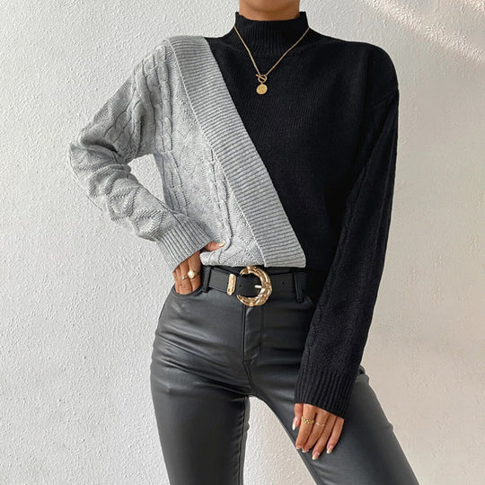 Lässiges gestricktes Patchwork-Shirt