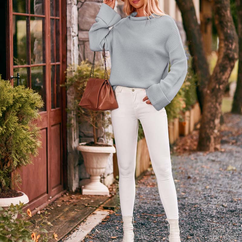 Lässiger einfarbiger Strick-Pull-Over