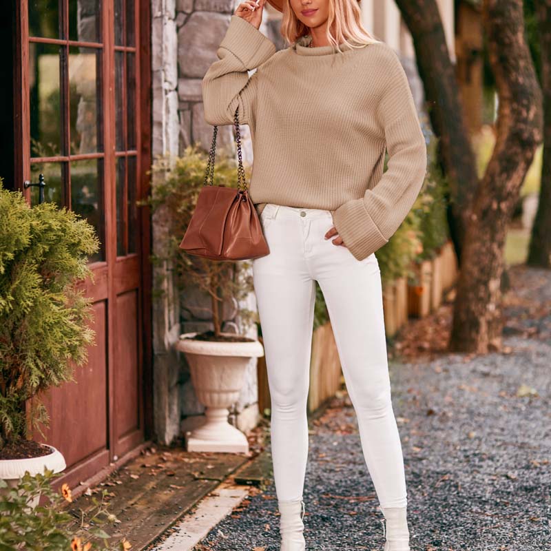 Lässiger einfarbiger Strick-Pull-Over