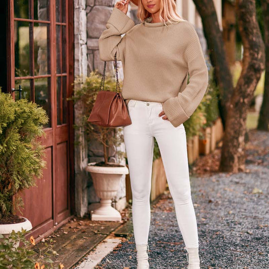 Lässiger einfarbiger Strick-Pull-Over