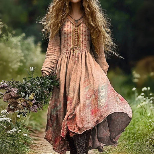 Vintage Ethnischer Druck Kleid