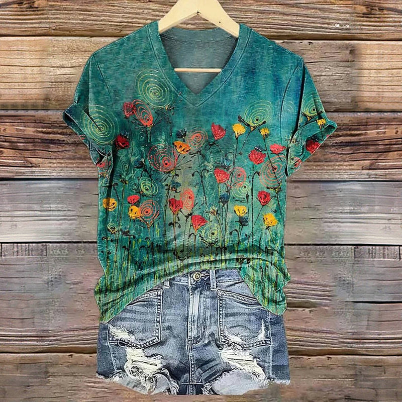 Vintage bedrucktes T-Shirt mit Blumenmuster