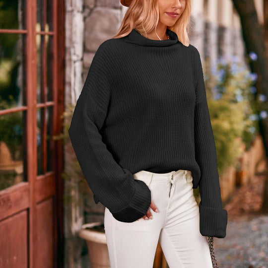 Lässiger einfarbiger Strick-Pull-Over