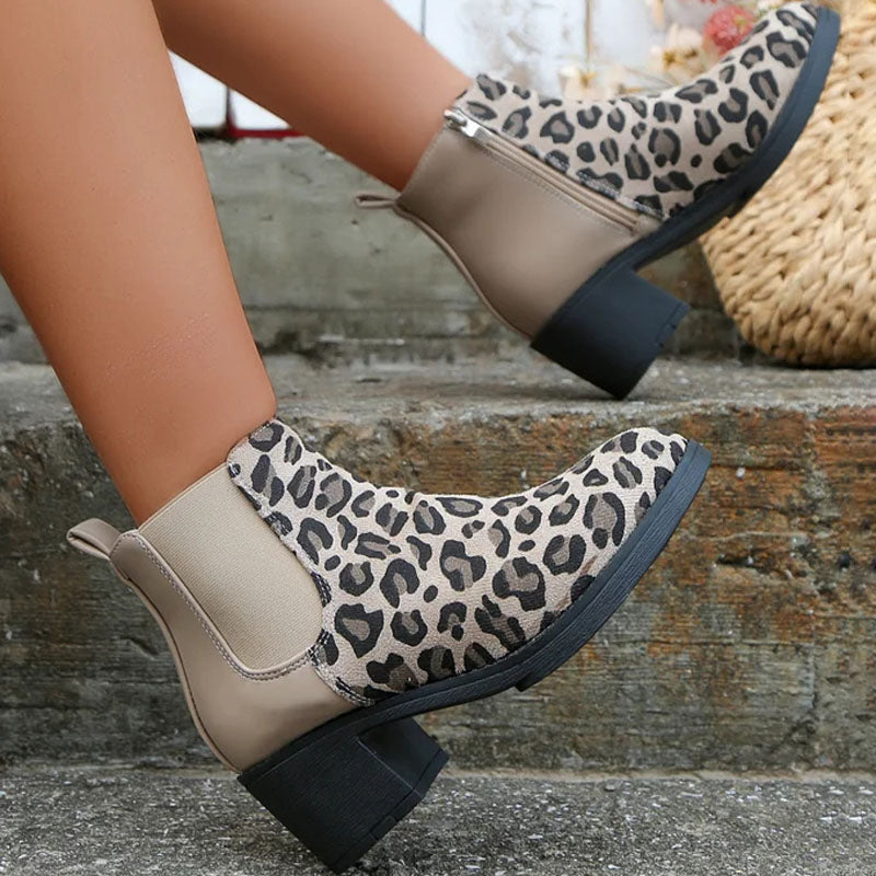 Vintage Leo-Print Stiefel