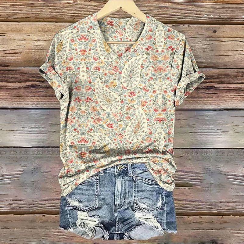 T-Shirt mit Vintage-Blumenmuster