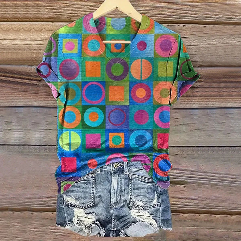 Farbenfrohes geometrisches Druck-T-Shirt