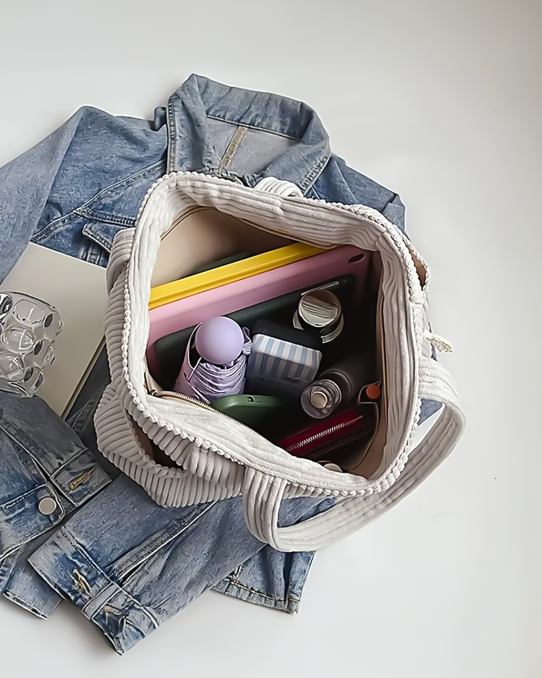 Gerippte Tragetasche mit Kordel-Detail