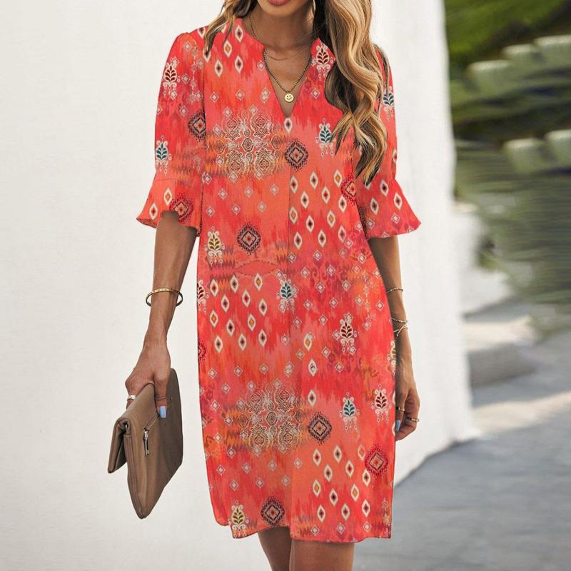 Vintage Ethnischer Druck Kleid