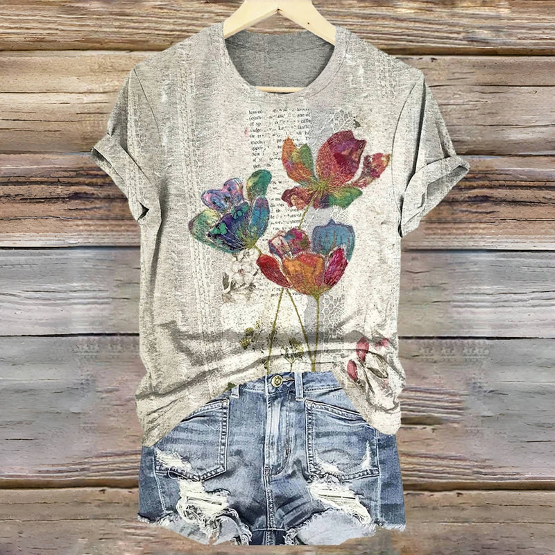 Vintage bedrucktes Blumen-T-Shirt