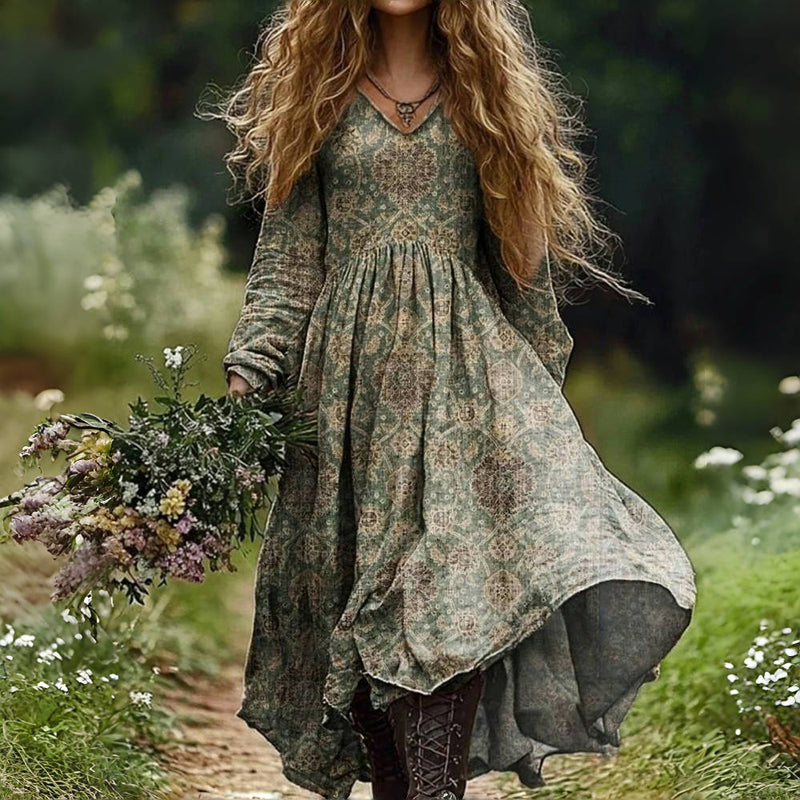 Vintage Ethnischer Druck-Kleid