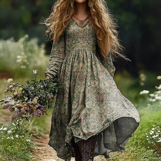 Vintage Ethnischer Druck-Kleid