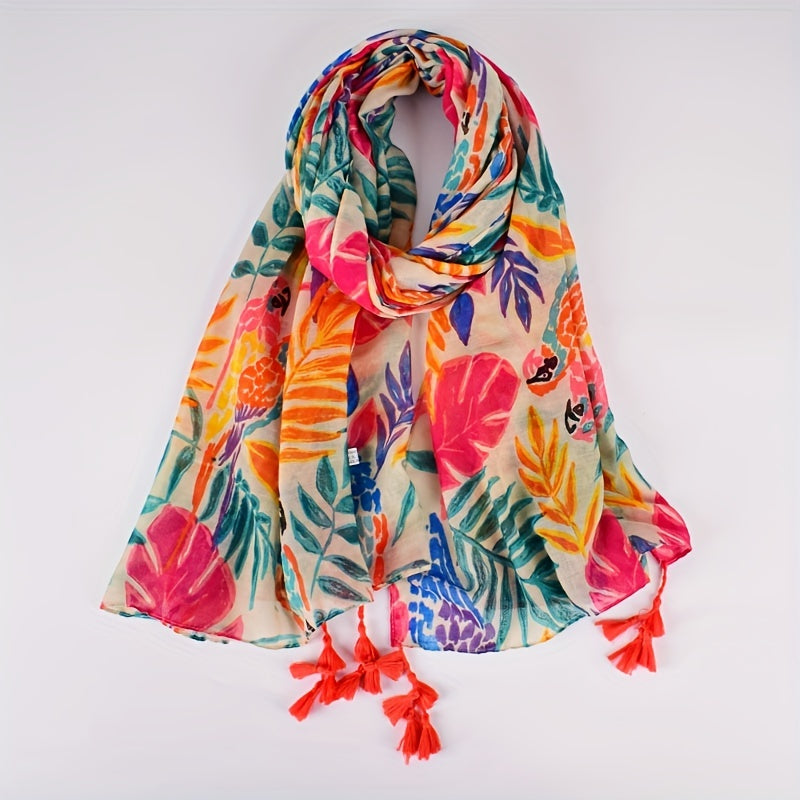 Schal mit buntem Blättermuster