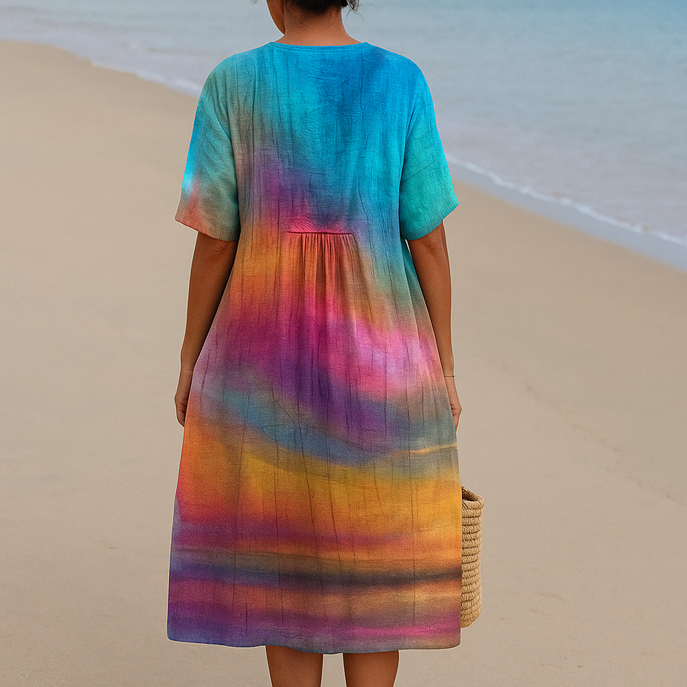 SOLÈNE | Kleid im Tie-Dye Sonnenuntergang-Design