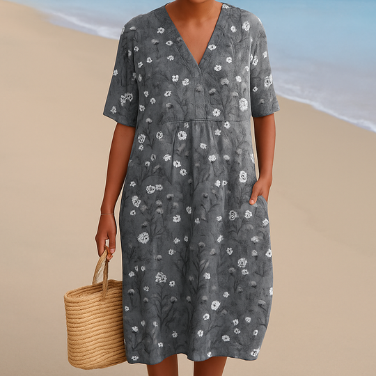 NOÉMIE | Graues Kleid mit weißen Blumen