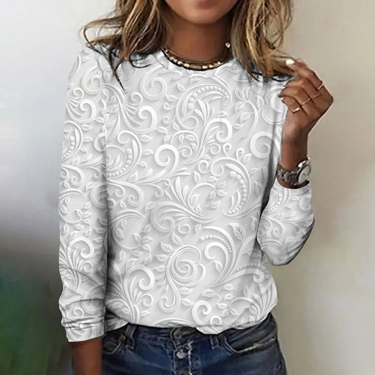 Lässiges T-Shirt mit Druck von Blättern