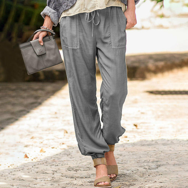 Lässige Unifarben-Drawstring-Hose