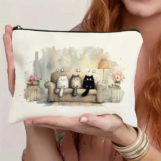 Lässige Schultertasche mit Katzenmuster