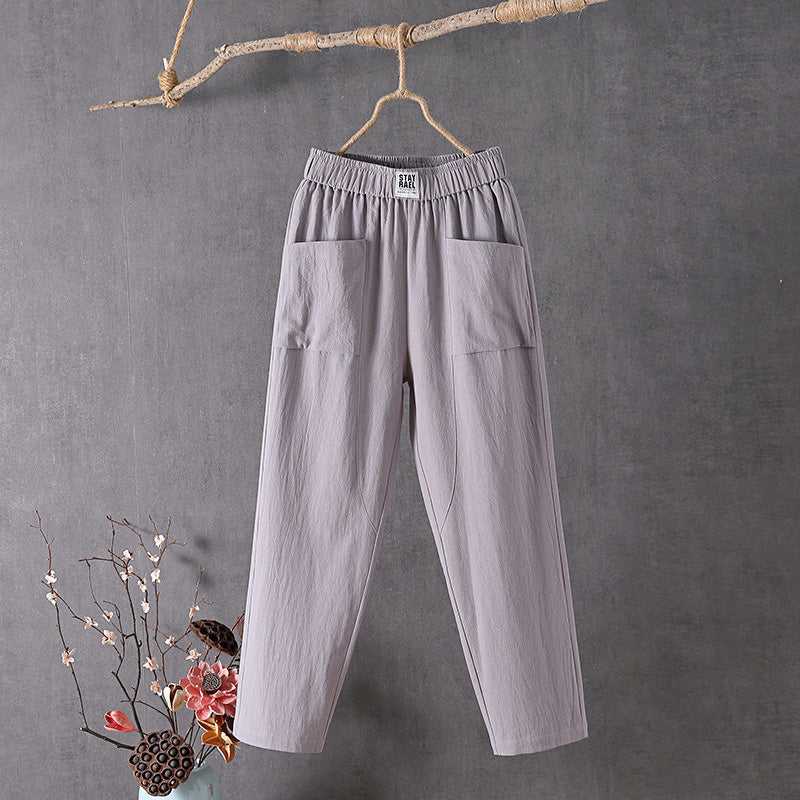 【Coton Et Lin】Freizeit-Hose in Uni-Farbe