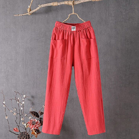 【Coton Et Lin】Freizeit-Hose in Uni-Farbe