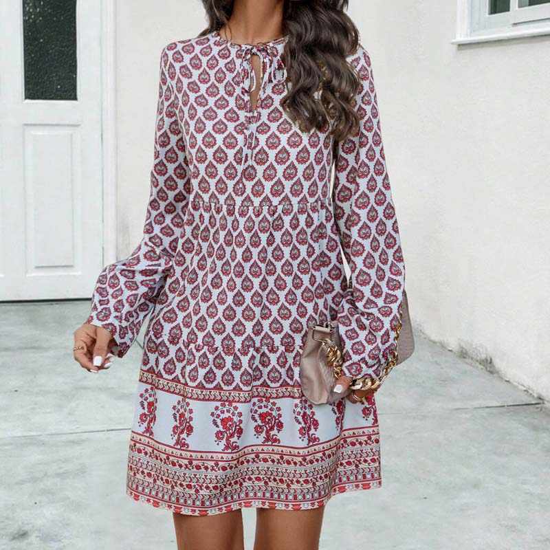 Boho Vintage Bedrucktes Kleid