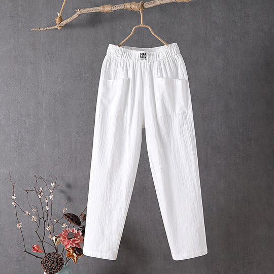 【Coton Et Lin】Freizeit-Hose in Uni-Farbe