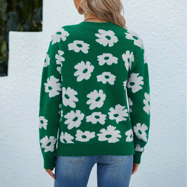 Lässiges Strick-Pull with Blumenmuster