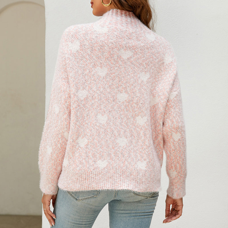 Entspannter Strick-Pullover aus Herzmuster