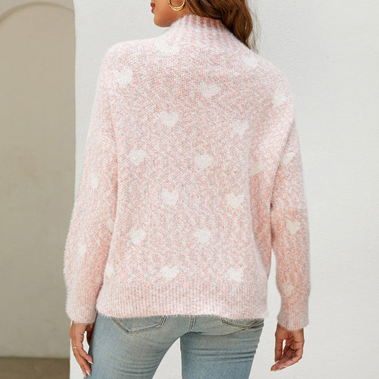 Entspannter Strick-Pullover aus Herzmuster