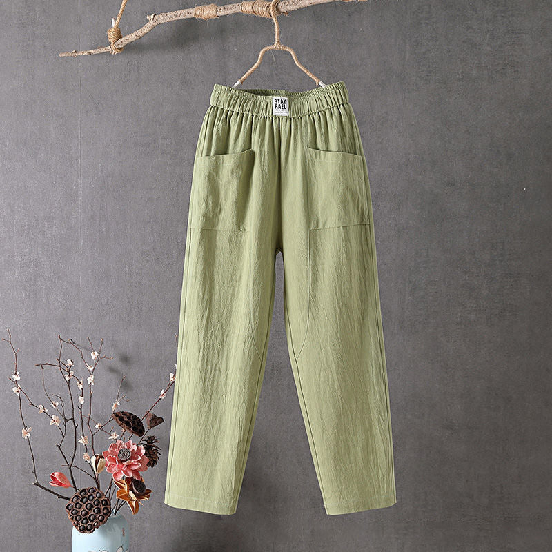 【Coton Et Lin】Freizeit-Hose in Uni-Farbe