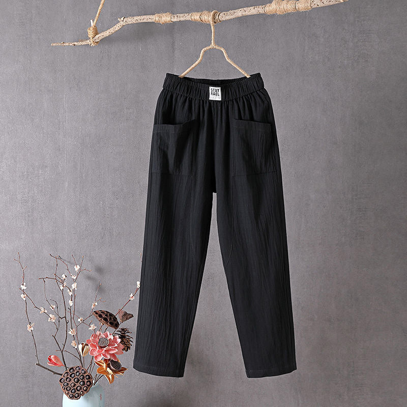 【Coton Et Lin】Freizeit-Hose in Uni-Farbe