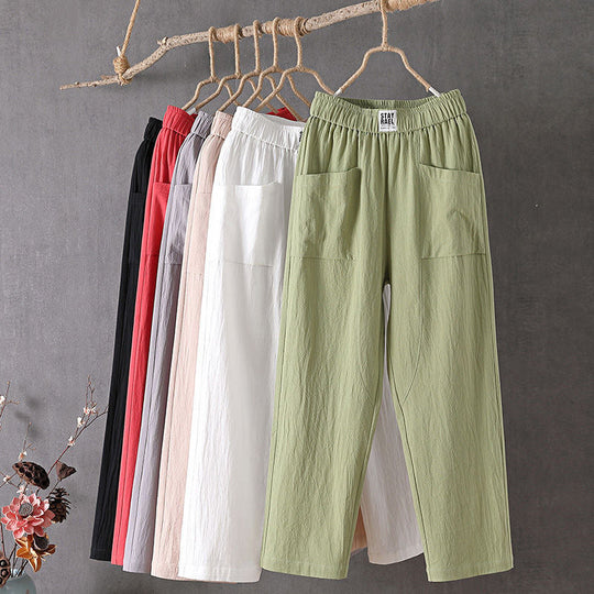 【Coton Et Lin】Freizeit-Hose in Uni-Farbe