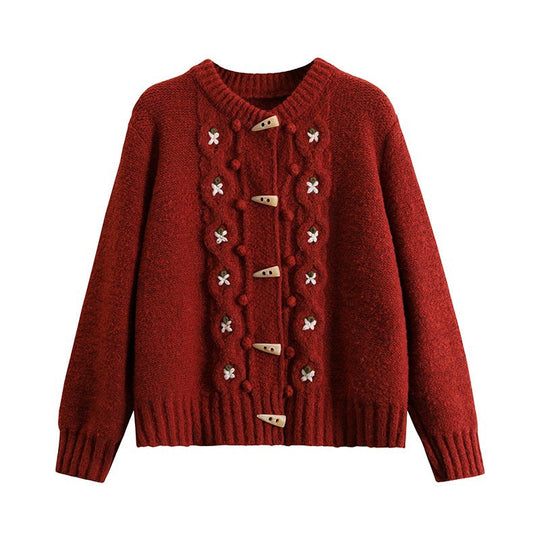 Lässiger gestrickter Blumen-Cardigan