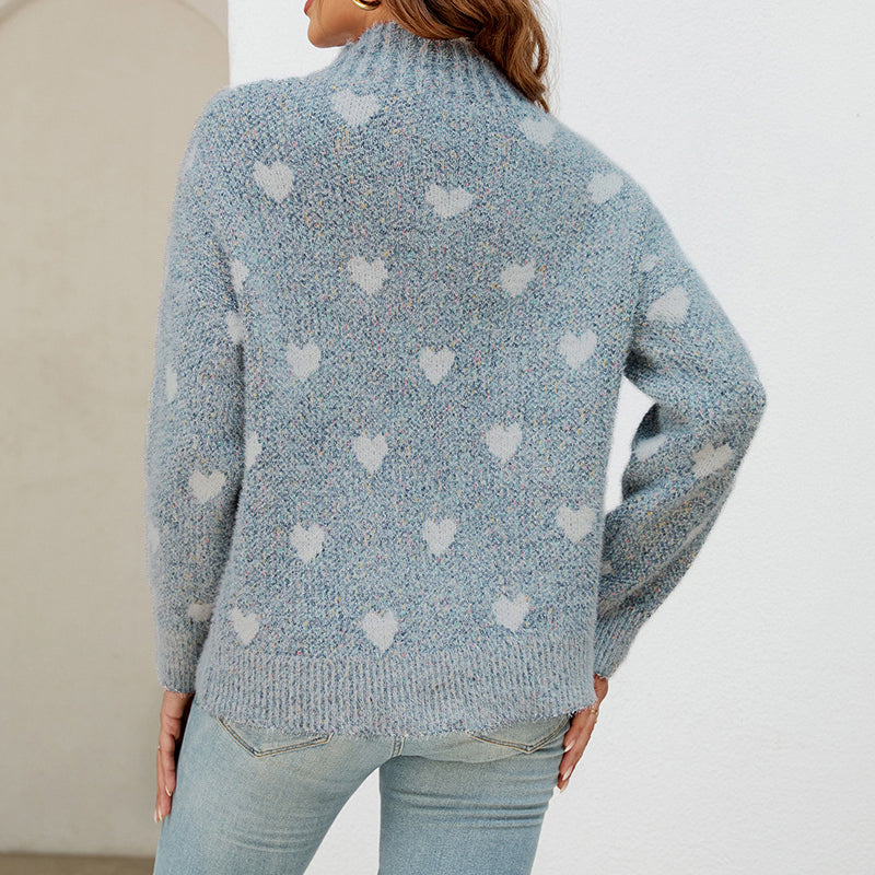 Entspannter Strick-Pullover aus Herzmuster