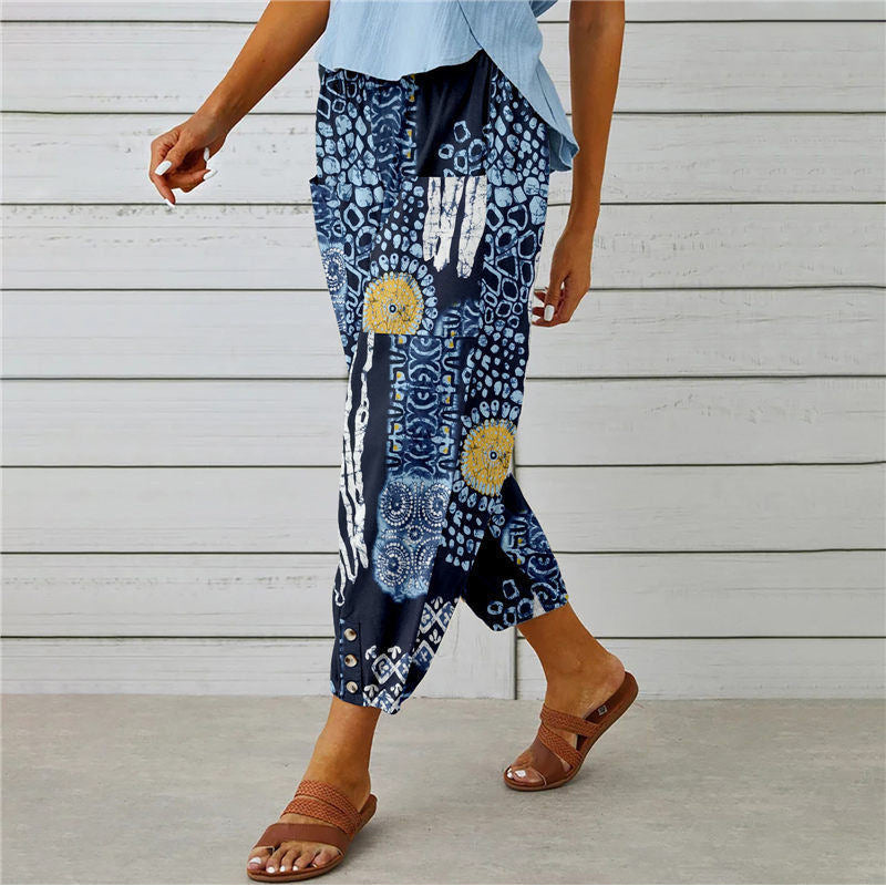【Coton Et Lin】 Vintage Print Hose