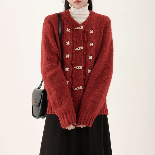 Lässiger gestrickter Blumen-Cardigan