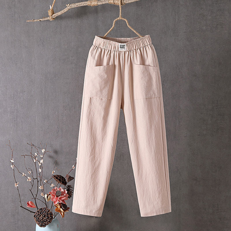【Coton Et Lin】Freizeit-Hose in Uni-Farbe