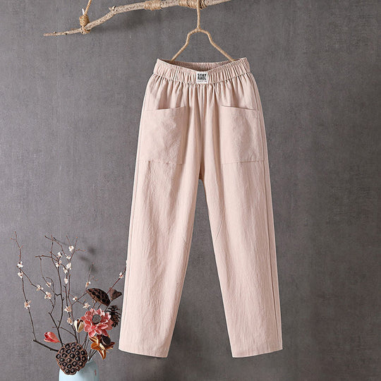 【Coton Et Lin】Freizeit-Hose in Uni-Farbe