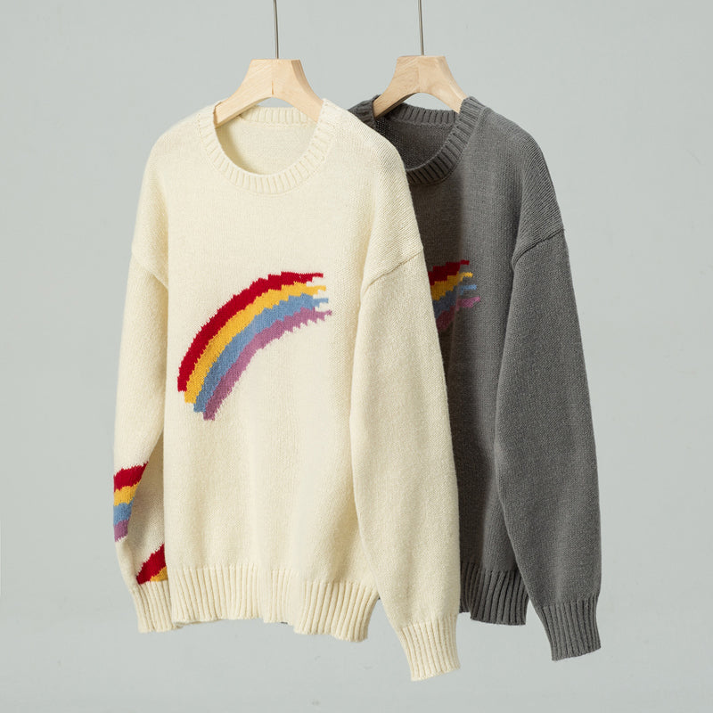 Lässig gestreiftes Pullovershirt im Regenbogen-Design