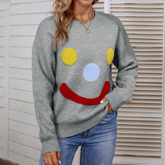 Lässiger Strick-Pull-Sweater mit Smiley-Muster