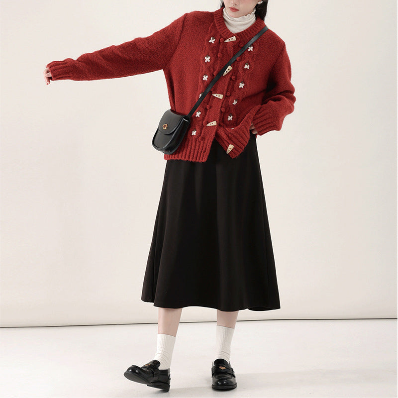 Lässiger gestrickter Blumen-Cardigan