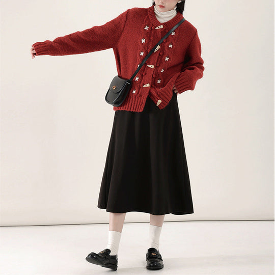 Lässiger gestrickter Blumen-Cardigan