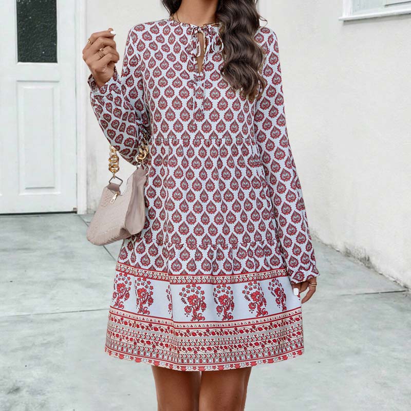 Boho Vintage Bedrucktes Kleid