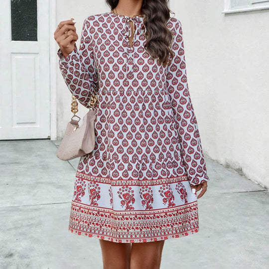 Boho Vintage Bedrucktes Kleid