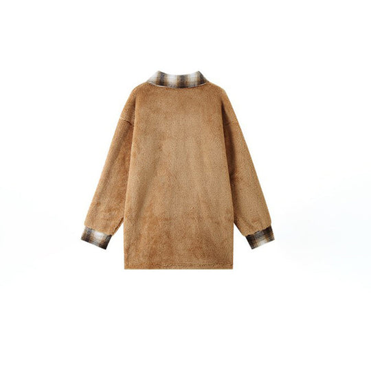 Warmer Plüschmantel mit Karo-Muster