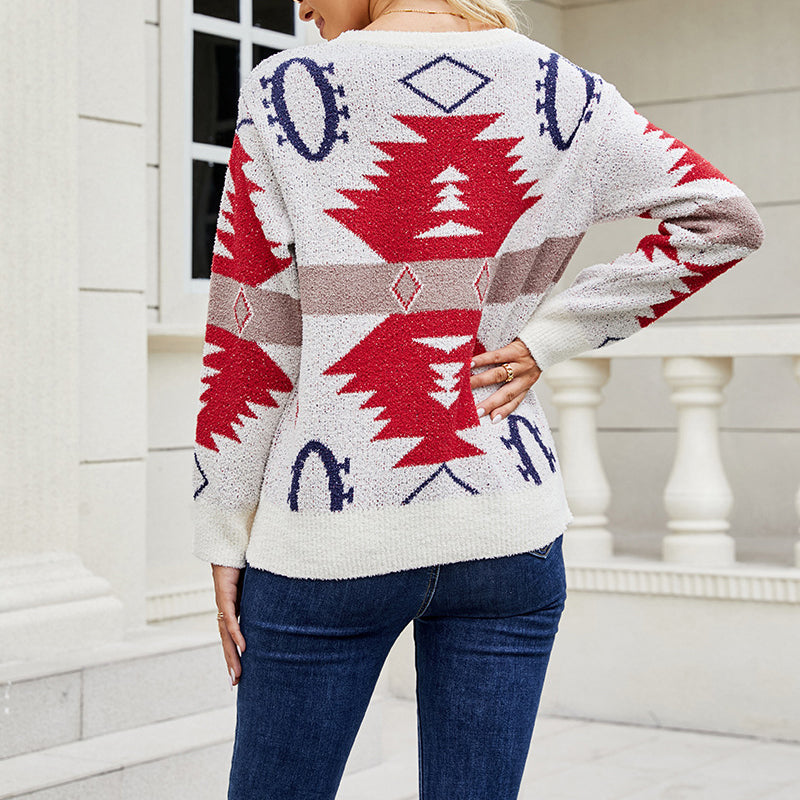 Lässiger geometrischer Strickpulli