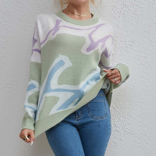 Lässiger Blockfarben-Pullover